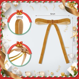 Joottuan Velvet Christmas Bow 3/8 Inch Rustic Crafts Gift Bows Vintage Velvet Ribbon Wreath Bows for Christmas Tree Home Decor Indoor Outdoor Decoration (48, Khaki)