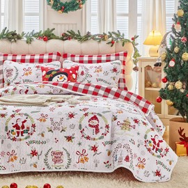 Joyreap 3pcs Christmas Quilt Set Twin, Christmas Garland Xmas Design, Lightweight Microfiber Bedspread Coverlet for All Season- 68x88 inches