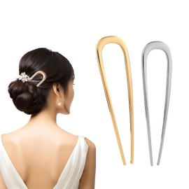 dinghaole 2 Pcs French Hair Pins, U-Shaped Hair Pins Metal French Twist Hair Pin Fork, Vintage French Style Hair Pins for Buns Chignons Wedding Updo Hairstyles and Top Knots (Gold, Silver)