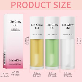 Incisite Hellokiss 3Pcs Lip Glow Oil,Moisturizing Lip Plumper Gloss,3 Fruit Flavoured Lip Balm Lip Care,Clear Plumping Lip Gloss,Non-Sticky Long Lasting Hydrating Lip Oil(Honey,Green Apple,Coconut)