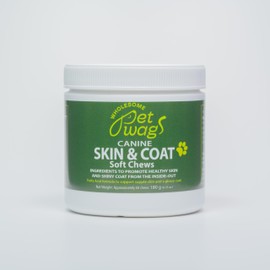 Wholesome Pet Wags Canine Skin & Coat Soft Chews | Dog Vitamins and Supplements, with Fish Oil, Biotin, Vitamin A & D3, Promotes Skin Health, with Omega-3 Fatty Acids | 60 Chews (180 g, 6.35 oz.)