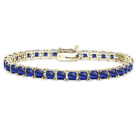 B. BRILLIANT Yellow Gold Flashed Sterling Silver Created Blue Sapphire 4mm Princess-Cut Square Classic Tennis Bracelet