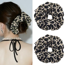 PUSCOBSY Leopard Print Hair Scrunchies for Women, Fabric Hair Bobbles Scrunchie Without Hair Breakage, Large Leo Scrunchies for Thick Hair, Thin Hair, Pack of 2, Green