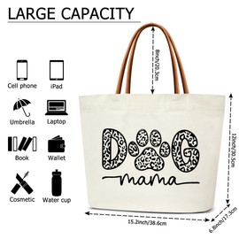 DOIUCRO Dog Lover Gifts Canvas Tote Bag For Women, Dog Mama Reusable Grocery Bags Birthday Gift Appreciation Gifts for Aunt, Birthday Gifts Aesthetic Tote Bag Shopping Bags for Work Travel -12, White