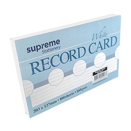 Record Cards White Ruled Index Cards 6mm Lined Margin Revision Cards 8" x 5" - 100 Sheets 160gsm Thick Paper Cards