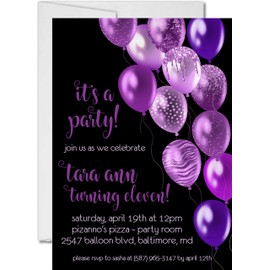 Purple And Black Birthday Party Invitations With Envelopes