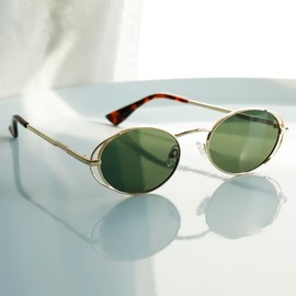 TIANYESY Retro Oval Sunglasses for Women Vintage 90s Sunglasses Small Oval Glasses Narrow Shades UV400 (Gold frame/G15 lens)