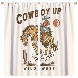 HZOHNAGO Western Cowboy Curtains Red Sun Cowboy Up PatternBlackout Print Rod Pocket Window Drapes for Bedroom Living Room 42x54in