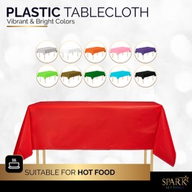 Amcrate Rectangular Plastic Red Reusable Tablecloth Cover - Ideal for Weddings, Party’s, Birthdays, Dinners, Lunch’s, Or for Any Tableware Use, (54" x 108")
