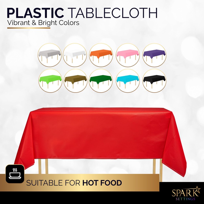 Amcrate Rectangular Plastic Red Reusable Tablecloth Cover - Ideal for