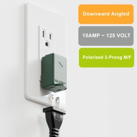 Right Angle Adapter,2-Prong 90 Degree Downward Angled AC Adapter, Polarized 2-Prong L Type Adapter, Vertical Right Angled Down Angle Power Adapter, PA-0502G Green Color
