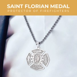 PicturesOnGold.com Saint Florian Patron of Firefighters Religious Medal - 3/4 x 3/4 Inch, Sterling Silver - Round Pendants Protection Jewelry Christian Gifts for Men & Women