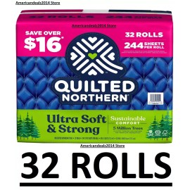 Ultra 32 Rolls Quilted Northern Ultra Soft & Strong 2-Ply Toilet Paper 244 sheets/roll