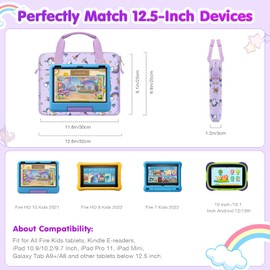 MoKo 10-12,5 Zoll Kinder Tablet Tasche Hülle für Fire HD 10 13th/11th Gen, Fire HD 8/7 Kids 2022, Tablet Tragetasche mit Schultergurt für 10/10.1 Inch Android 12/13, Lila Einhorn