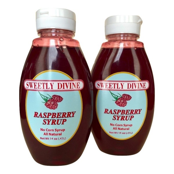 Sweetly Divine Natural Fruit Flavored Raspberry Syrup for Coffee, Pancakes, Waffles, Ice Cream - Healthy and Great Tasting Flavoring Syrup - No High Fructose Corn Syrup (Raspberry, (2) 14 oz bottles)