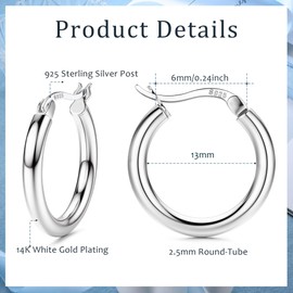 Chriscoco Hoop Earrings 925 Silver for Women Hoop Earrings Large Silver Hypoallergenic Lightweight Hoop Earrings Silver for Girls 13/15/20/25/30/40/50 mm, Silver, No Gemstone
