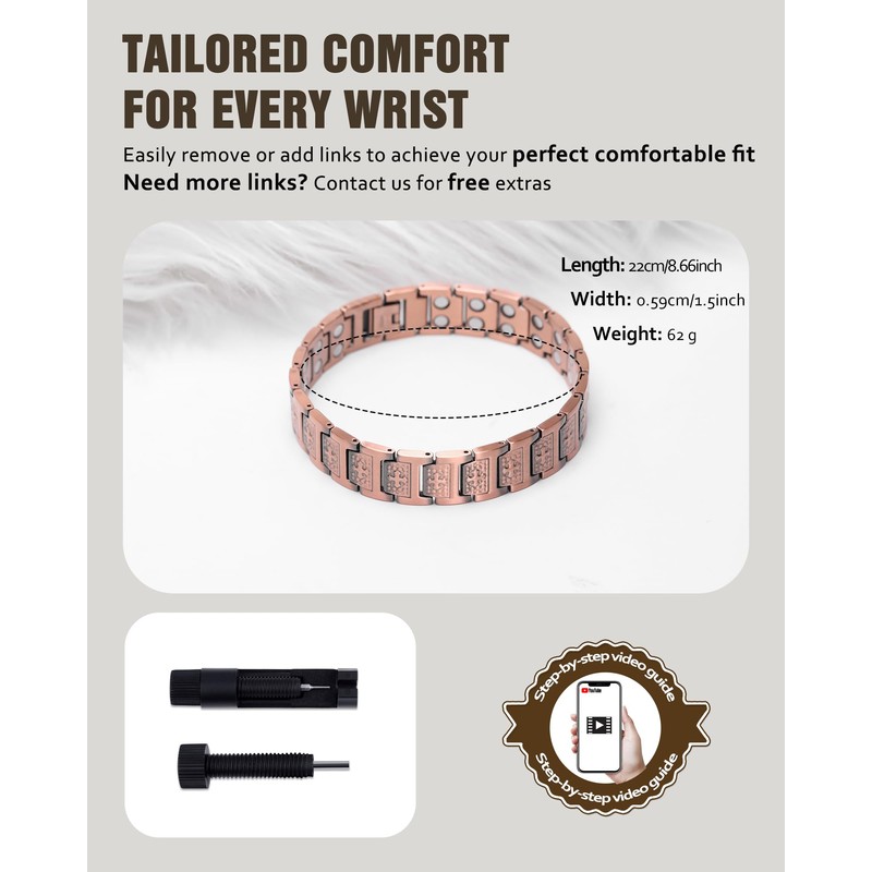 Jecanori Pure Copper Bracelet for Men, Magnetic Cross Bracelets for