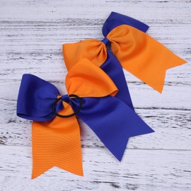 8 Inch 2 Colors Jumbo Cheerleader Bows Ponytail Holder Cheerleading Bows Hair 12 Pcs (Royal blue/Orange)