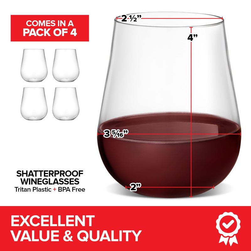 Tritan Plastic Shatterproof Wineglasses (4 Pc) Unbreakable Elegant Drinkware (14oz)