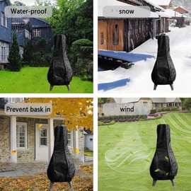 Outdoor Chimenea Cover Waterproof Windproof Ourdoor Garden Patio Heater Cover Heavy Duty Oxford Fabric Protector for Rain Dust Sun UV Protector 1.2m High Black