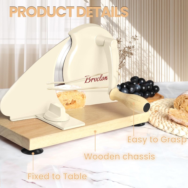 Brvclon Manual Bread Slicer Adjustable Thickness, Hand Crank Bread Slicer