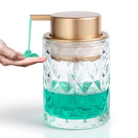 Bathroom Glass Soap Dispenser with Durable Rust-Proof Plastic Liquid Pump Hand Lotion Dispenser Antislip Shampoo Kitchen 10oz
