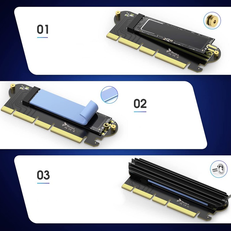 M.2 SSD Adapter PCIe x16 x8 x4 with Heatsink and