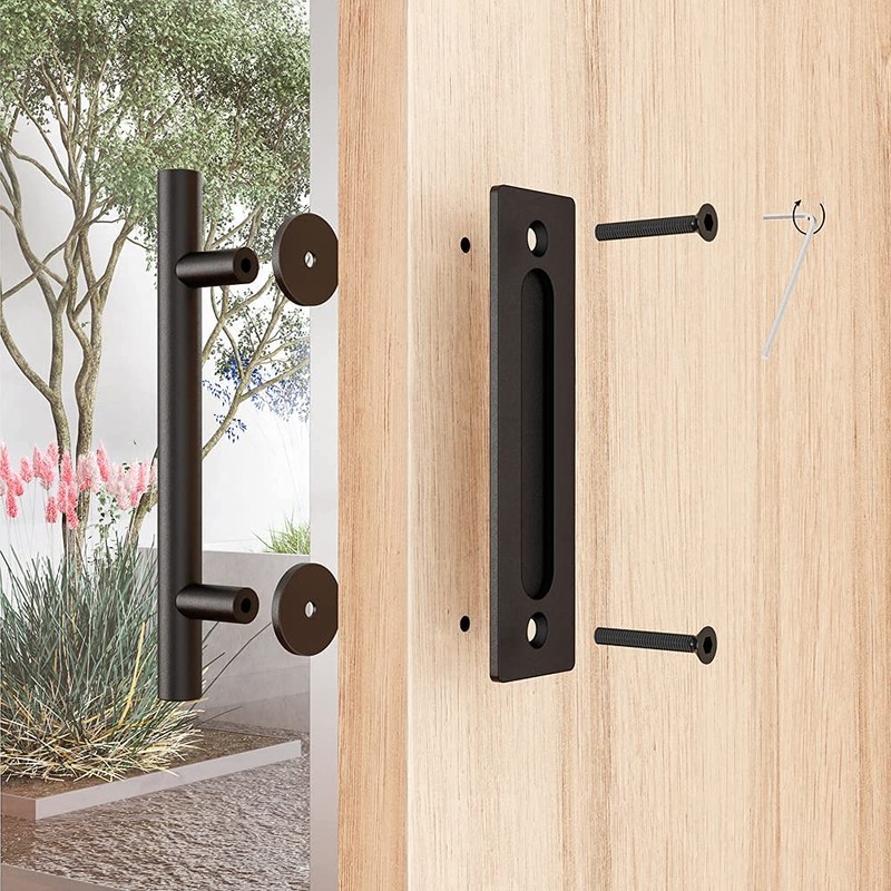 ZEKOO 12'' Sliding Barn Door Handle Hardware Two-Side Design Black