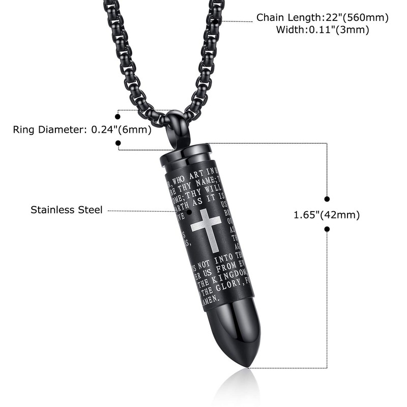 Stainless Steel Urn Necklace For Ashes Bullet Shaped Cremation Urn