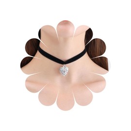 Vacaonio Boho Locket Choker Necklace - Silver Filigree Heart Velvet Cz Chain Necklace - Black Velvet Collar Jewelry for Women