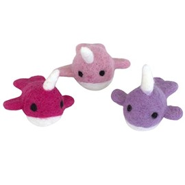 Wool Felt Narwhals- SET OF 3- Dark Pink- Baby Pink- Lavender- Unicorn of the Sea- Felt Whale Ocean Shapes- 100% Wool Felt- Approx. 3.5"x3"