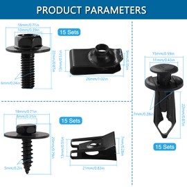VooGenzek 75 Pieces Tin Nut Screw Nut Clip Kit, Car Body Undertray Fender Screws, Screw Nut Clip Snap Nut Set, U Type Body Screws, for Car, Black