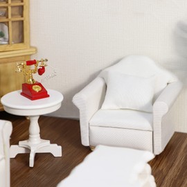 Dollhouse Couch Miniature Furniture Sofa with Pillows for Living Room Desktop Decoration Fabric Sofa Mini Home Scene Accessories Ornament (Single Sofa, White)