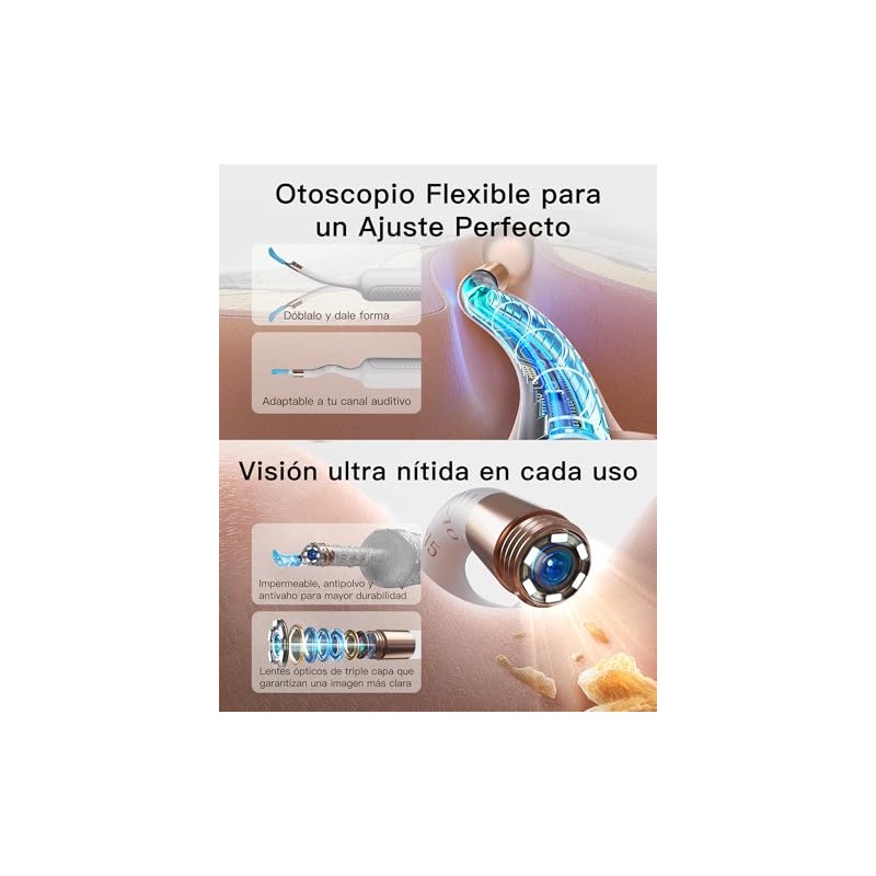Bebird Limpiador de Oídos con Otoscopio Digital HD, Cámara Flexible,