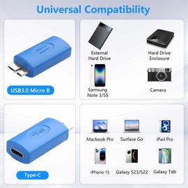 GINTOOYUN 2PCS USB 3.0 Type-C Female to Micro B Male Adapter USB C to USB3.0 Micro B Male External Hard Drive Converter for Hard Drive Cable, External Hard SSD Drive, Tablet, Phone, Laptop