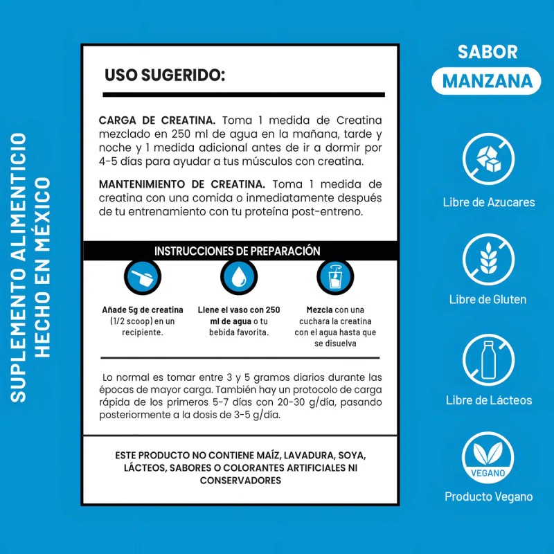 Suplemento Creatina Monohidratada Mon 200 Servicios Sabor Natural