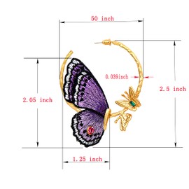 TEBIHOYO Butterfly Earrings, Gold Hoop Earrings Butterfly Wings Gifts, 24K Real Gold Plated Embroidery Hand, Dangle Hypoallergenic Earrings for Women teen (Asterope pechueli)