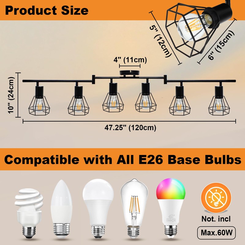 HiBay 6-Light Track Lighting, Directional Rotatable Ceiling Light Fixture, Black