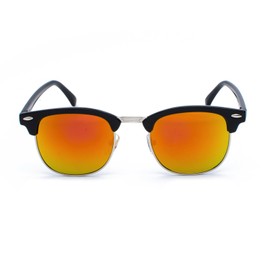 Polarised UV400 Sunglasses - Lightweight Unisex Sports Glasses in Retro 70s Design - For Men & Women, Driving, Cycling, Fishing & Outdoor, Black silver / orange red
