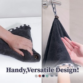 myHomeBody Hand Towels for Bathroom, Kitchen Hand Towels with Hanging Loop | Soft, Absorbent Charcoal Fiber Round Hand Towels with Coconut Shell Button | Set of 2 Midnight Blue Towels