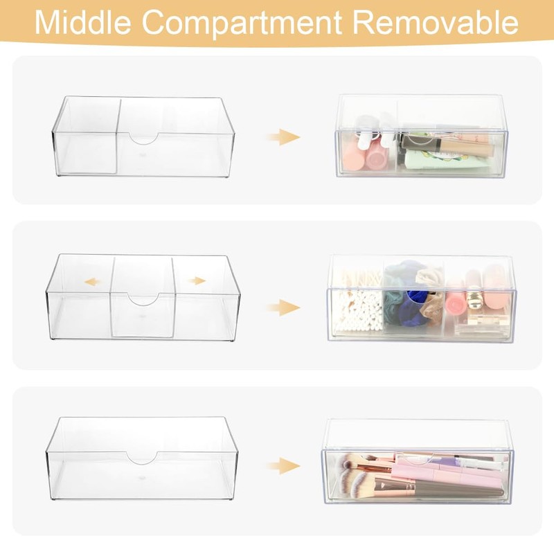 Alaoo Square Qtip Holder Dispenser, Small Drawers Organizer, 3 Compartments