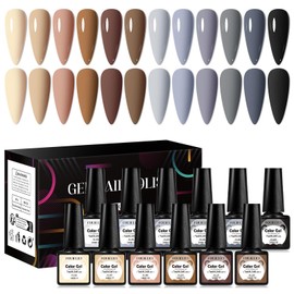 Four Lily 12 Colors Gel Nail Polish Set, Nude Brown Neutral Grey Gel Polish Gray Taupe Dark Cloud Skin Tones Nail Polish Kit All Seasons Nail Art Manicure DIY for Home Salon