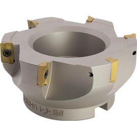 4" 90° Indexable Face (Shell) Mill, for Square Shoulder Milling, 1 1/4" Arbor Hole Diameter, 6 Flute, with 6 pcs APKT1604 Carbide Inserts