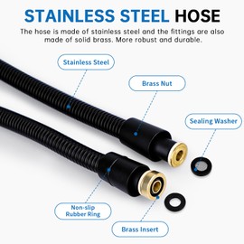 G-Promise 86 Inch Stainless Steel Long Hose, Flexible and Tangle-Free, for Shower and Pet Shower, Clean Bathroom Corners