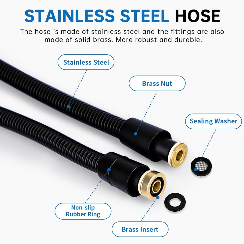 G-Promise 86 Inch Stainless Steel Long Hose, Flexible and Tangle-Free,