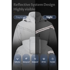 CREATMO US Men's Rain Coat Reflective Windbreaker Lightweight Packable Cycling Jacket Hooded Raincoat White 2XL