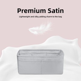 DGAZ Purse Bag Organizer Insert, Silk, Luxury Handbag Tote in Bag Shapers, Fits Kelly mini I(Kelly Pochette)/mini II(Mini Kelly 2) /20/25/28/32/35/40/42/50 Bags (Gris perle, Kelly Pochette)