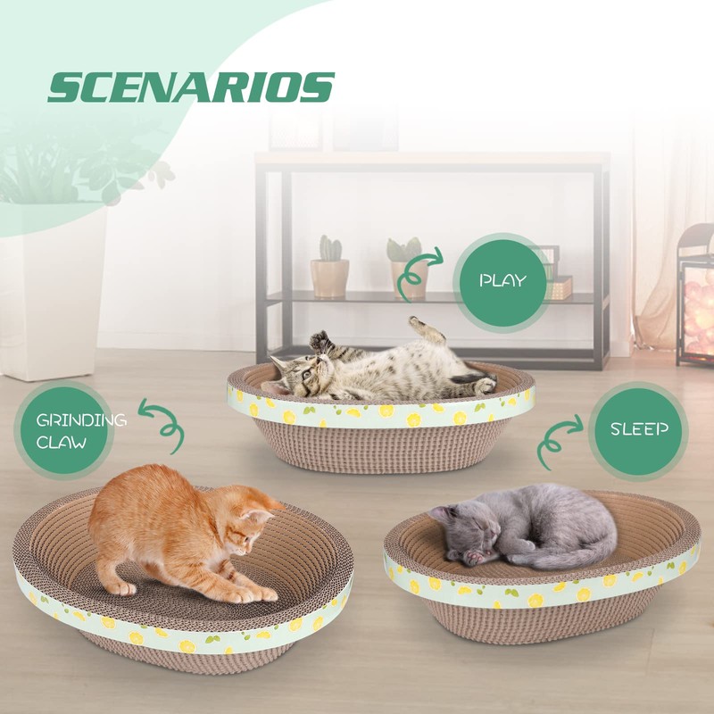 ROMOHOM Oval Cardboard Cat Scratcher Bed Lounge Couch for Indoor