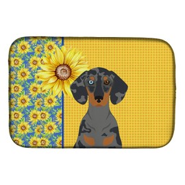 Caroline's Treasures WDK5394DDM Summer Sunflowers Black Dapple Dachshund Dish Drying Mat Absorbent Dish Drying Mat Pad for Kitchen Counter Dish Drainer Mat for Countertop, 14 x 21", Multicolor