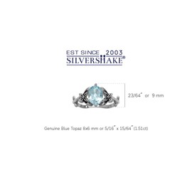 Silvershake 1.51ct. Genuine Blue Topaz 925 Sterling Silver Flower and Leaf Vintage Inspired Ring Size 8